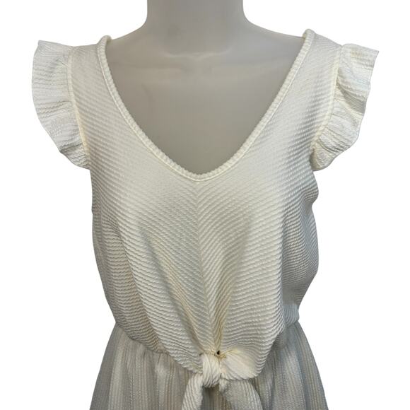 White Textured Ruffle Sleeve Romper Womens M Tie Waist Soft Girl Summer Playsuit - Picture 4 of 11